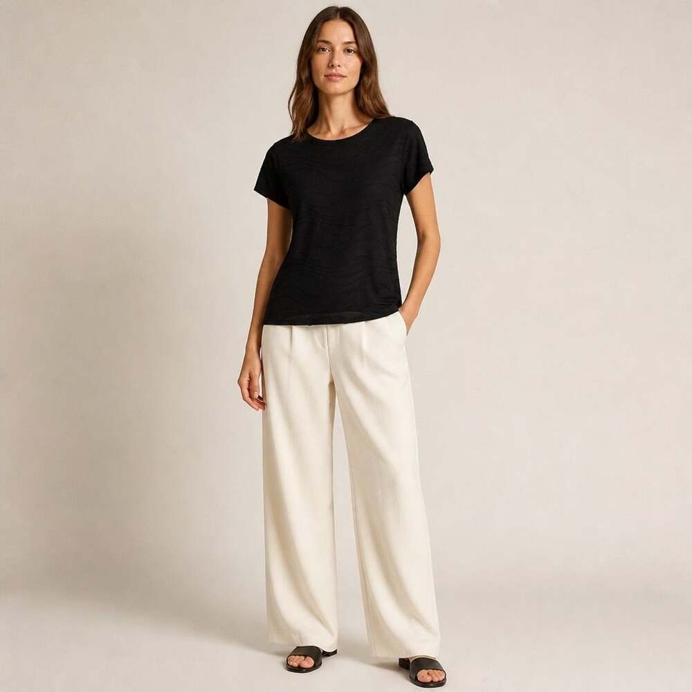 Simply Vera Vera Wang Black Wave Texture Crewneck Short Sleeve T-Shirt